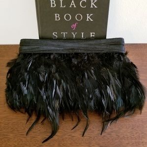 Ann Taylor NWOT black feather clutch+shoulder bag